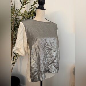 Maje Silver and Cream Short Sleeve Top